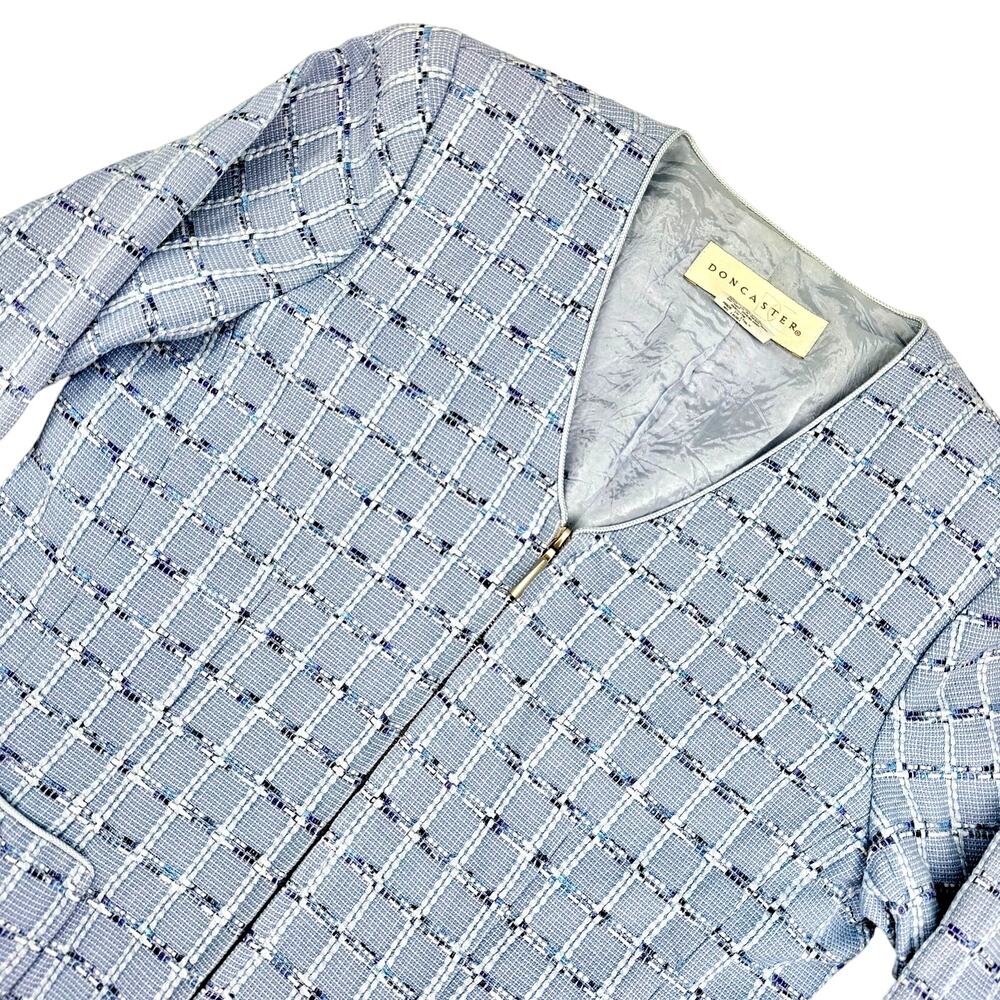 Doncaster Vintage Light Blue Tweed Plaid Business Summer Party Pattern Jacket 8 - Picture 3 of 8